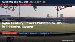 ODI cricket being played in a packed Pakistan stadium.