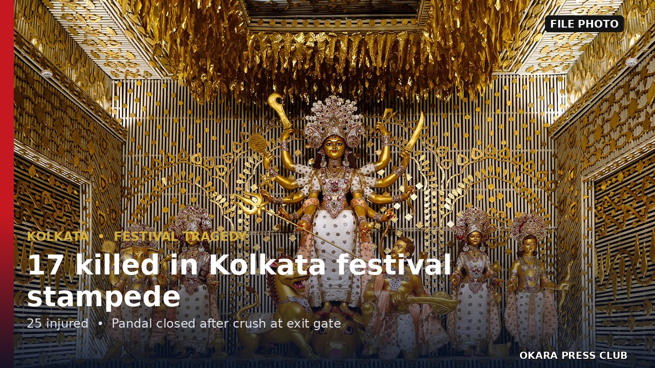 FILE PHOTO: A Durga Puja pandal in Kolkata. Photo: Subhrajyoti07 / Wikimedia Commons (CC BY-SA 4.0). This image shows a festival pandal, not the incident site.